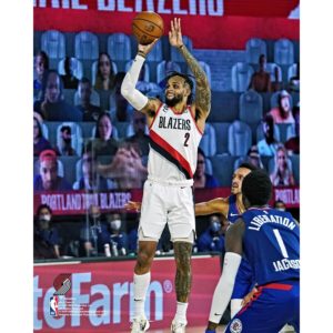 Gary Trent Jr. Portland Trail Blazers Unsigned White Jersey Shooting Photograph